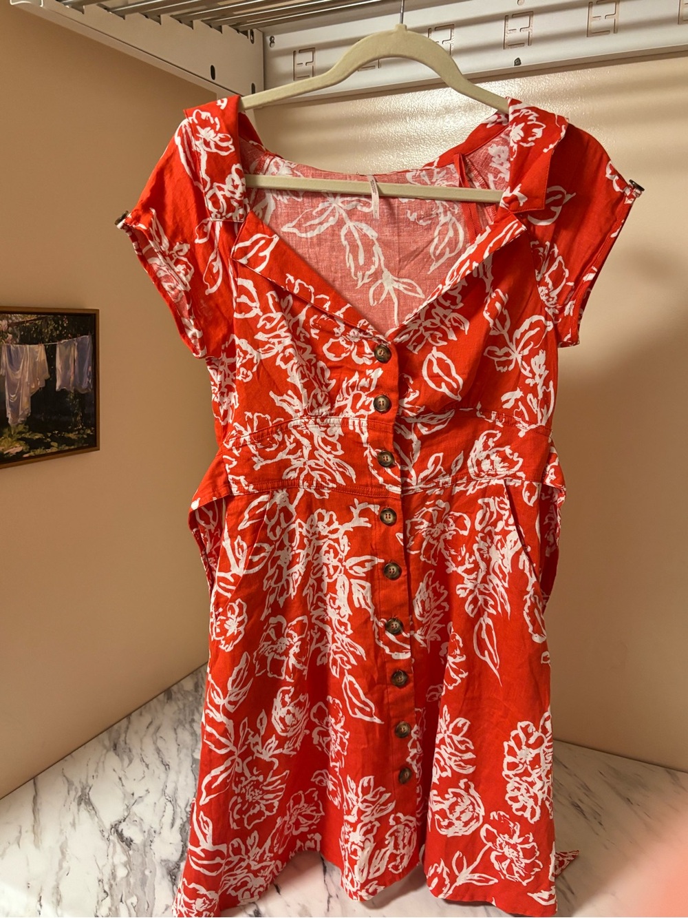 Free People Red Floral Button-Front Mini Dress